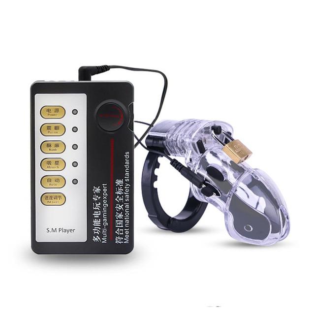 Electric Shock Chastity Cage Cock Cage Plastic Male Chastity Device Sex Toys Penis Cage With Host Vibrating Cock Ring For Men