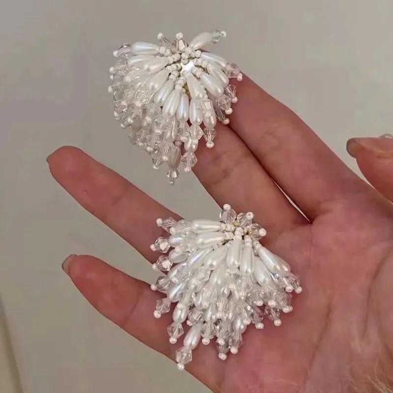 French Gentle Breeze Shining Pearlescent Crystal Pearl Beaded Earrings South Korea East Gate New Earrings Fashion Jewelry