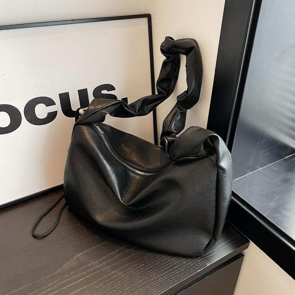 Solid Color Ruched Underarm Bag Large Capacity Single Shoulder Bag All Match Pleated Bag  Ladies
