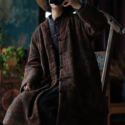 Women Vintage Print Floral Winter V-Neck Long Sleeve Coats Button Chinese Style Plus Cotton Warm Coats