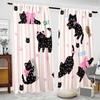 2pcs Striped Cat Print Semi-Sheer Blackout Curtains With Rod Pocket   White Background   Polyester Fabric   Fade-Resistant   Machine