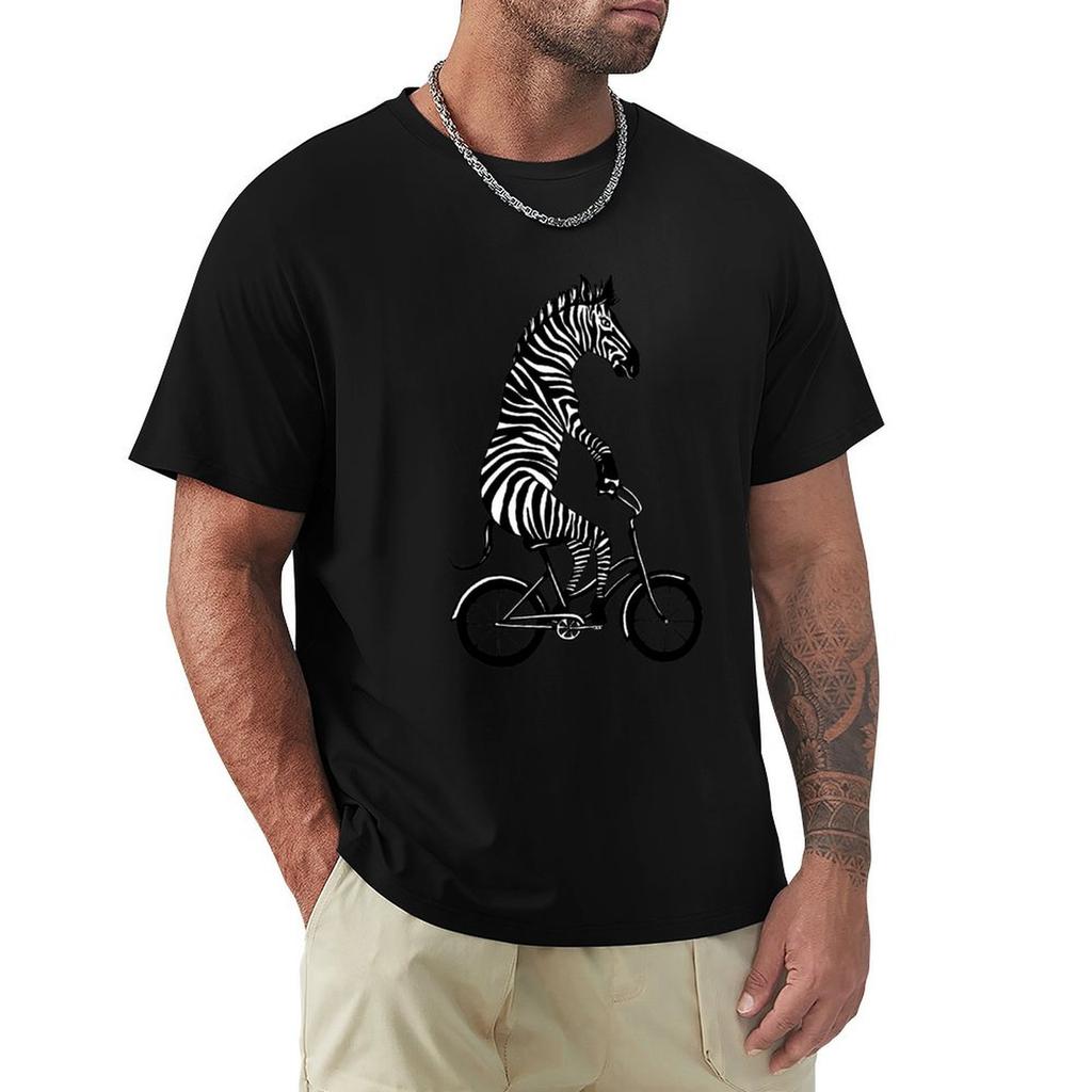 Zebra on bike TShirt Simple Line Art Print Tee