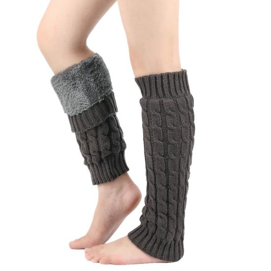 Fleece Lined Leg Warmers Women Knitted Long Boot Socks Winter Solid Color Knee-High Thick Calf Warmers for Daily Wear Skating