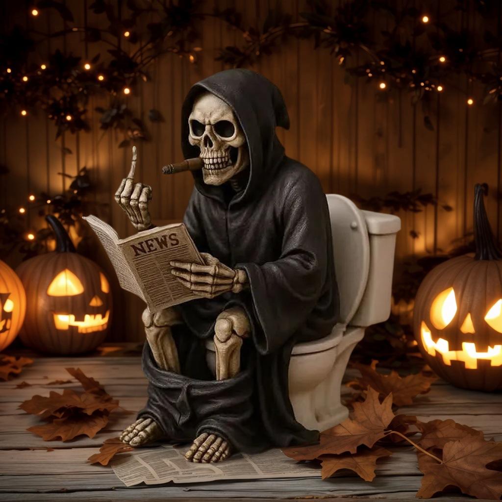 New Middle Finger Toilet Death Statue Resin Craft Halloween Decor Gift