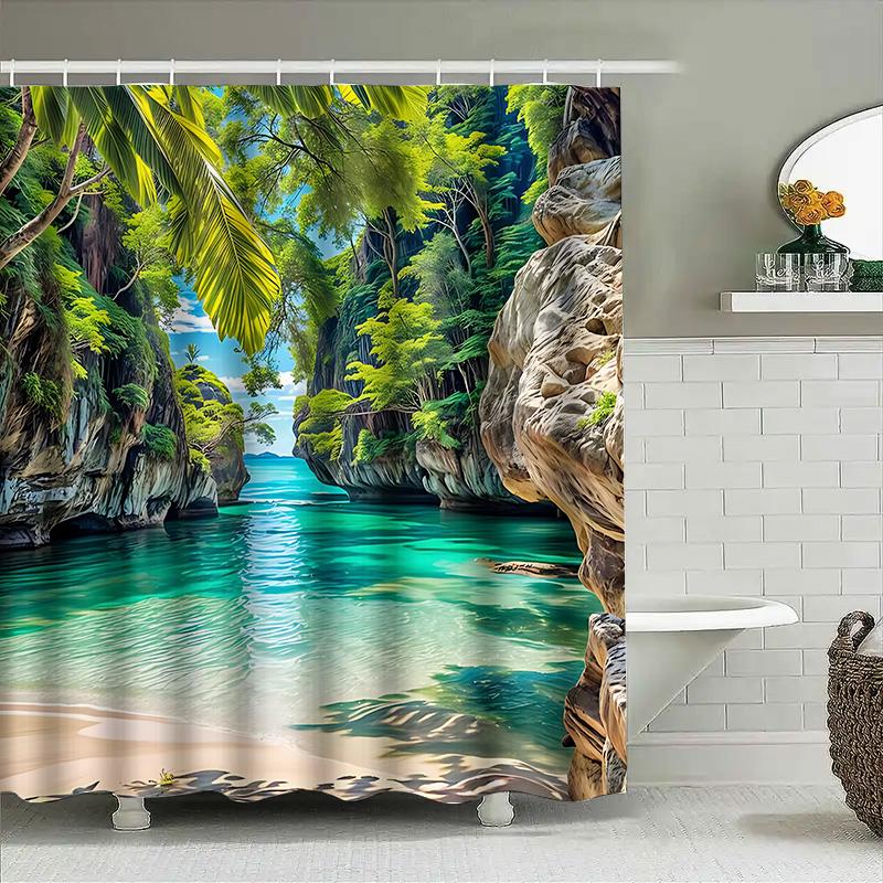 Tropical Rainforest Scenery Shower Curtain Waterproof And Anti-Mildew Bathroom Hanging Curtain Unique Creative Home Decoration