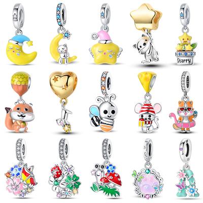 New 925 Silver Color Flowers Luminous Stars Charms Beads Fit 3mm 925 Bracelets DIY Graduation Party Jewelry