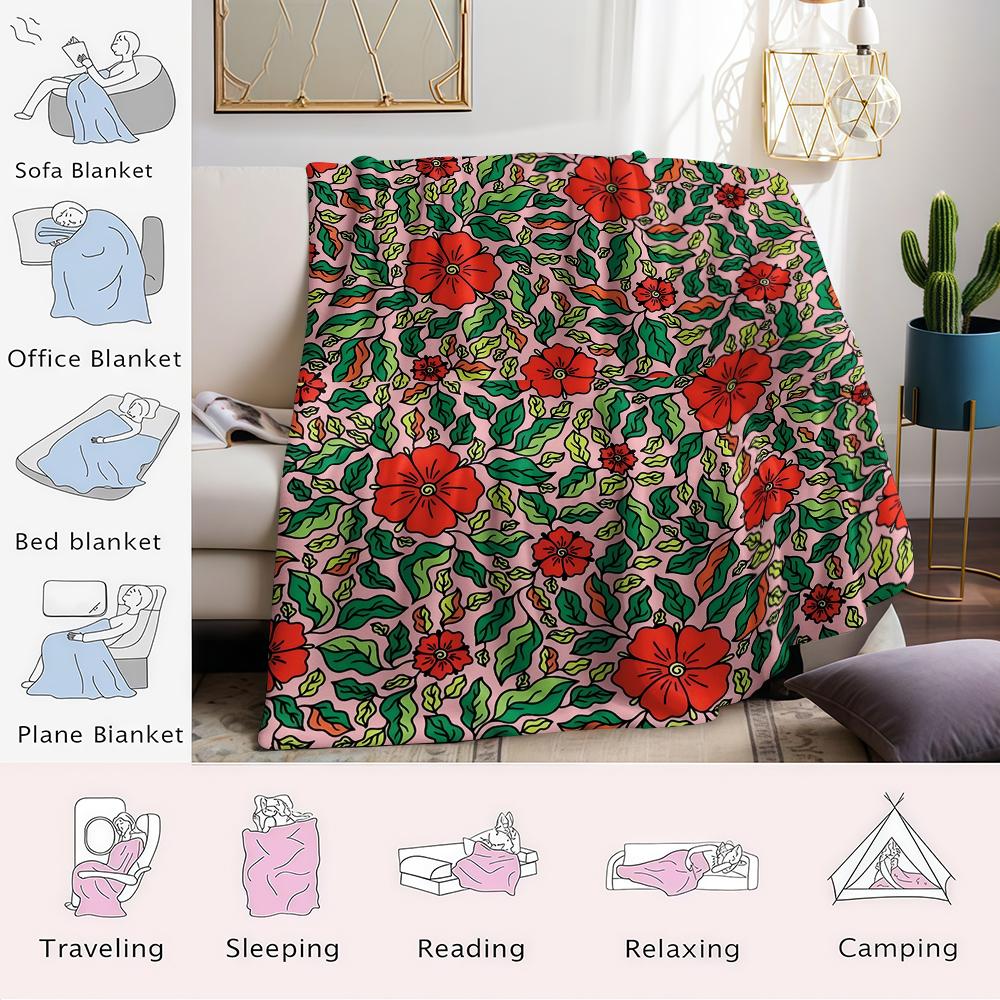 Coral Petal Rush Flannel Blanket Warm Soft Halloween Christmas Couch Warm Cozy Decorative Decor Gift for All Season