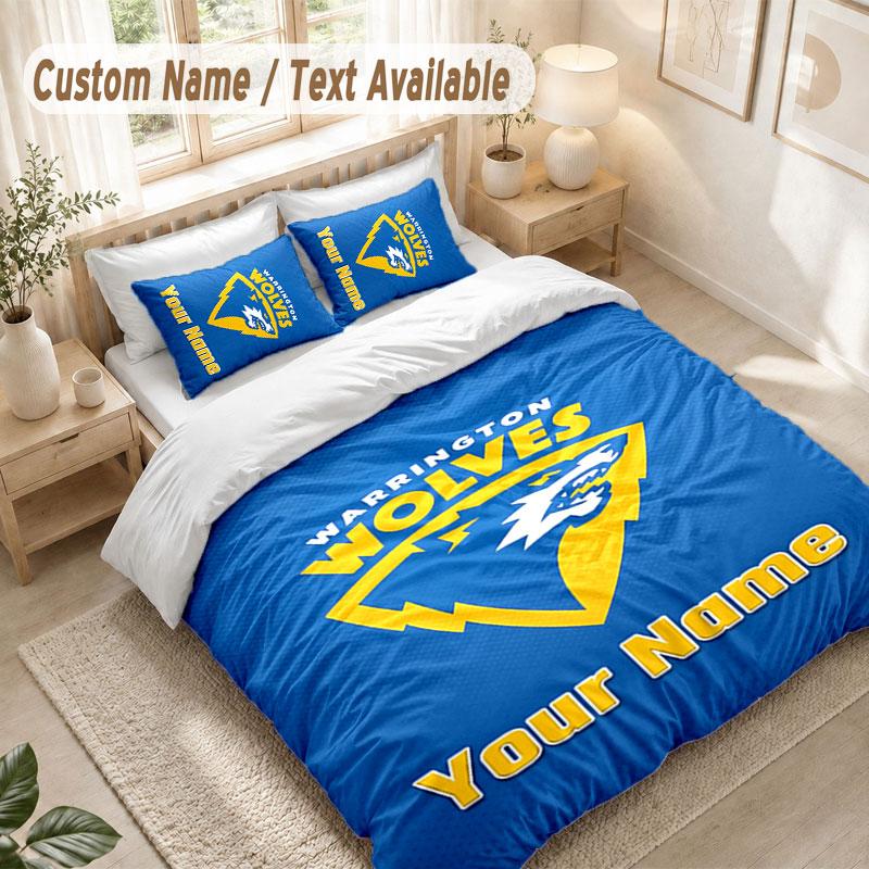 Custom Name Bedding Set 3 PiecesWarrington Wolves Print Duvet Cover + 2 Pillowcases Soft Bed Decor