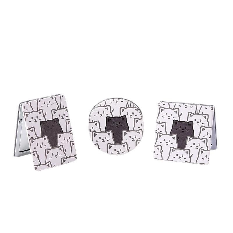 Portable Double-Sided Round Makeup Mirror for Students - Cute Design