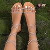 Fashion Women Sandals Summer New Fashion Cross Tied Casual Shoes Crystal Beach Sandals for Women Plus Size Simple Flat Sandals Ladies
