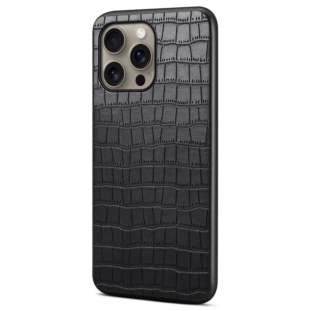 For iPhone 16 Pro Max Case Crocodile Texture Leather Coated PC+TPU Phone Cover