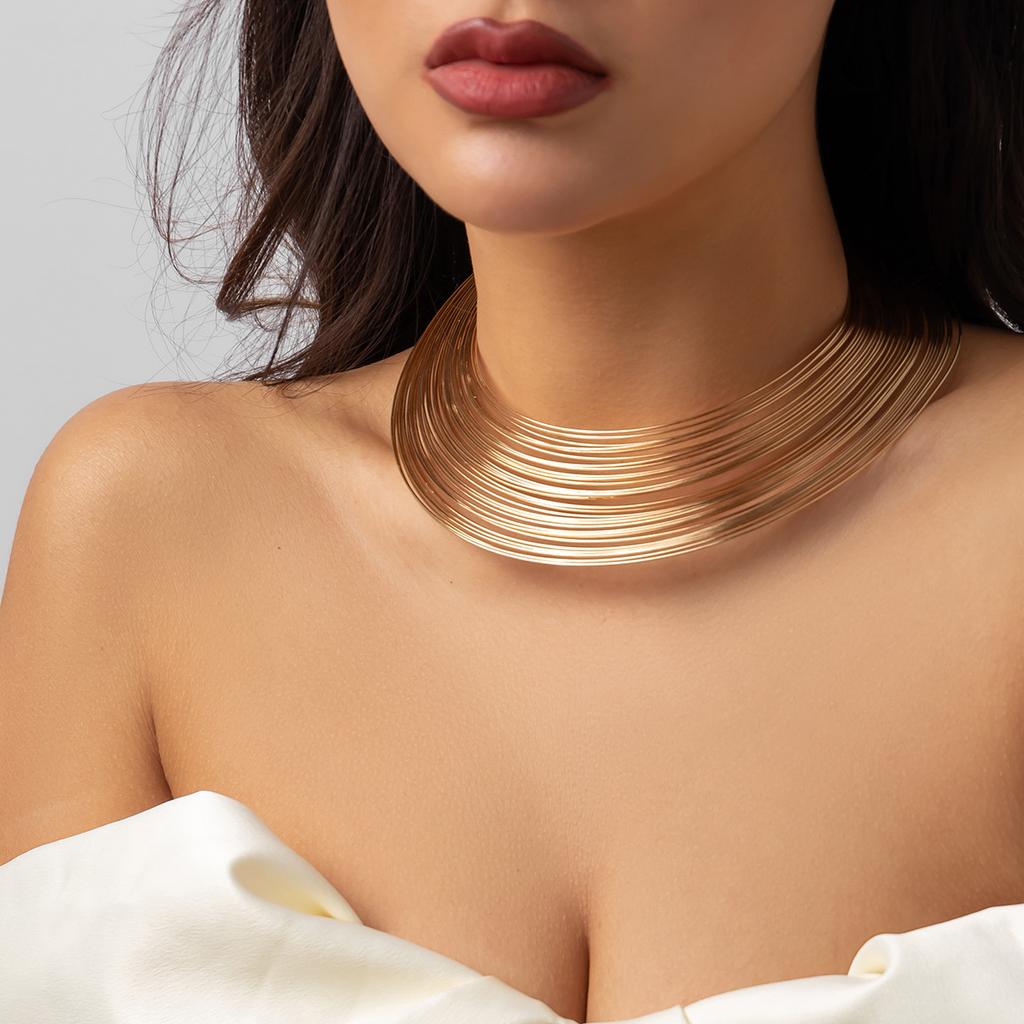 Personalized metal ring open collar, African style collar multi-layer choker women