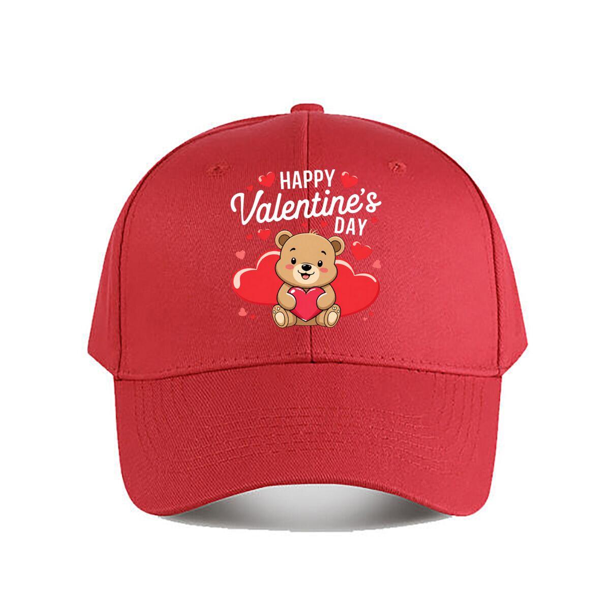 Happy Valentine Teddy Bear Holding Heart Baseball Cap Fashion Unisex Sunhat Womens Outdoor Sports One Size