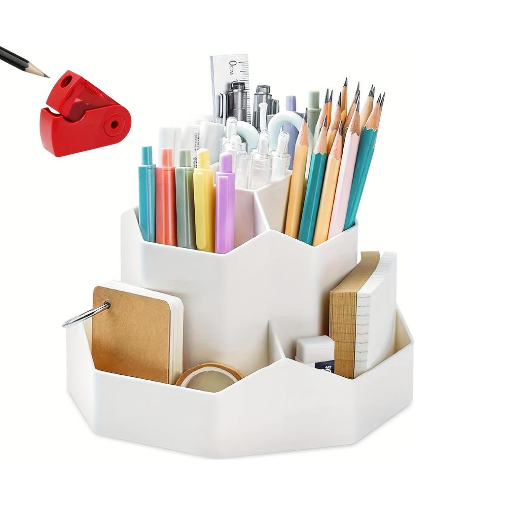 1pc Large Capacity Multi-Compartment Pen Holder and Makeup Brush Organizer for Desk and Home Office with Desktop Cosmetic Storage Box and Art Supply