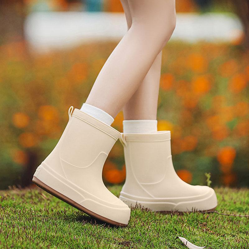 Women Rain Boots Spring Autumn Waterproof Anti-slip Overshoes Outdoor Thick Sole Platform Ankle Gumboots PVC Wellies for Women
