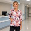 Women's Halloween Print V Neck Medical Scrub Top with Pockets Side Slits and Three Quarter Sleeves Suitable for Healthcare Professionals