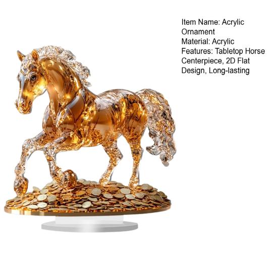 Acryl Pferde Mittelstück 2D Flache Münze Pferde Ornament Tischplatte Pferde Dekoration für Wohnzimmer Schlafzimmer Home Office Schreibtisch Regal