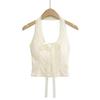 American-Style U-Neck Halter Bow Camisole with Chest Pads - Women's Lace Jacquard Slimming Top