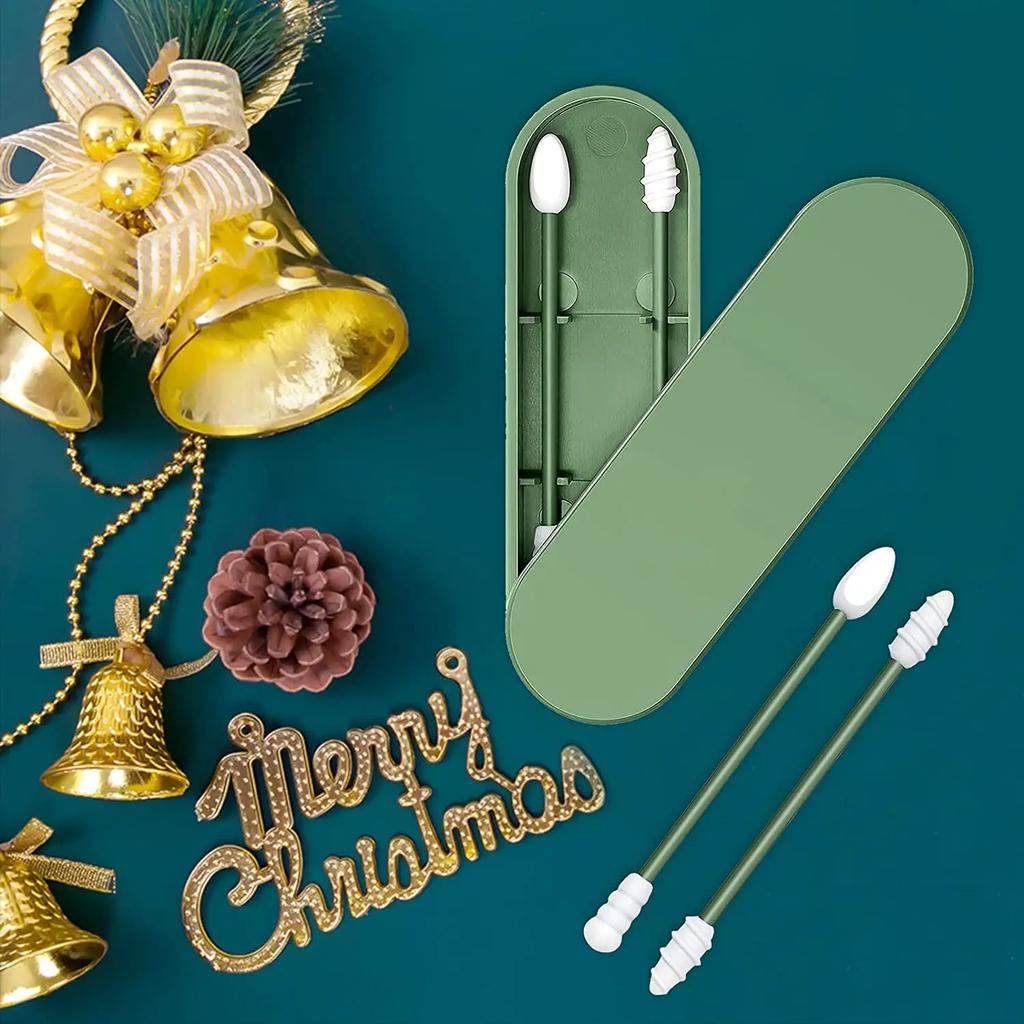 2Pcs Reusable Silicone Ear Swabs with Case Ear Cleaning Cosmetic Silicone Buds Swabs Sticks Double-headed For Cleaning Makeup