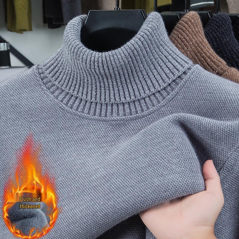 Men s Chenille High Collar Mink-Lined Winter Sweater Pullover XXL