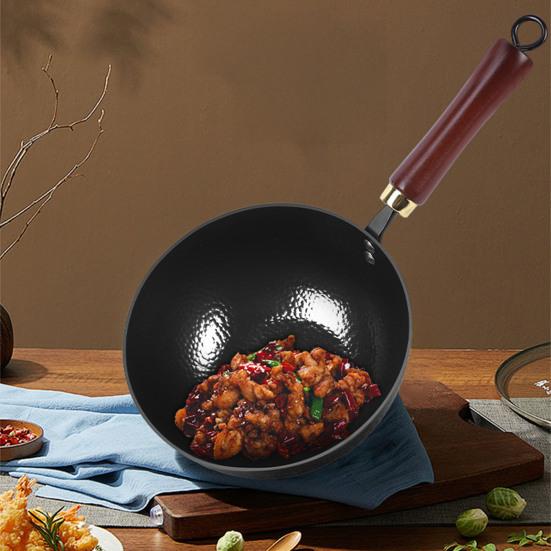 Hammered Texture Mini Iron Wok Coating-Free Frying Pan Non-Stick Flat Bottom Pan for Electric Induction Gas Stoves