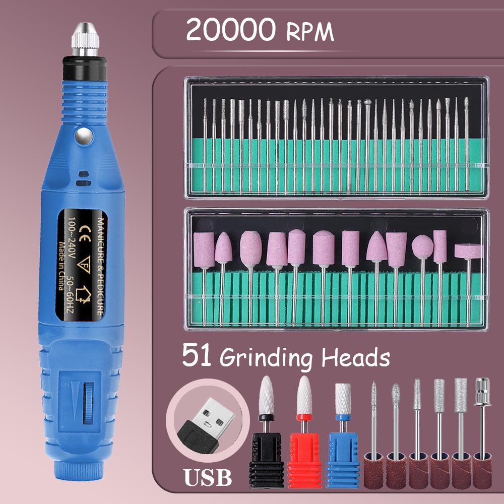 YIKOOLIN Acrylic Nail Drill Kit 20000 RPM Electric Nail File Portable Gel Remover with Drill Bits Nail Care Tools Set