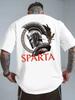 Pánské tričko spartského válečníka Spartská helma SPARTA Potisk na zádech 100% prodyšný Řecký bojový design Starověké řecké válečnické oblečení