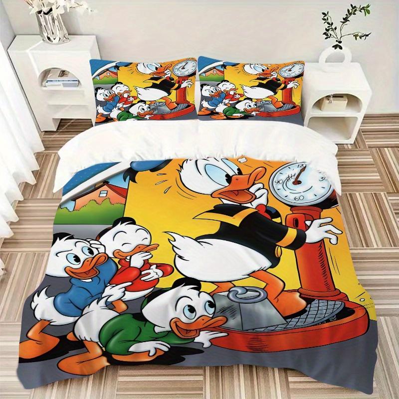 3pcs Weighing Donald Duck and Nephew Quilt Cover Set (1 Quilt Cover + 2 Pillowcases Without Pillow Core), High-Definition Printing for Home and D