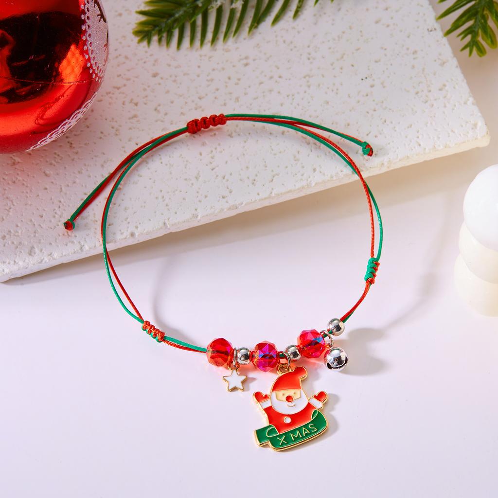 Trendige Weihnachten geflochtene Armbänder für Damen Herren Niedlicher Weihnachtsmann Mondglocken Anhänger Armbänder Schüler Neujahr Schmuck Geschenke