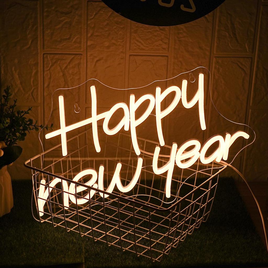 Happy New Year Neon Sign Dimmable Light up Signs for Home, Bedroom Room Winter Christmas Happy New Year Party Favor
