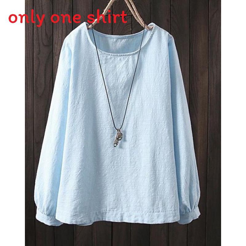 Cotton Linen Long Sleeve Shirt For Women With Round Neck And Relaxed Fit