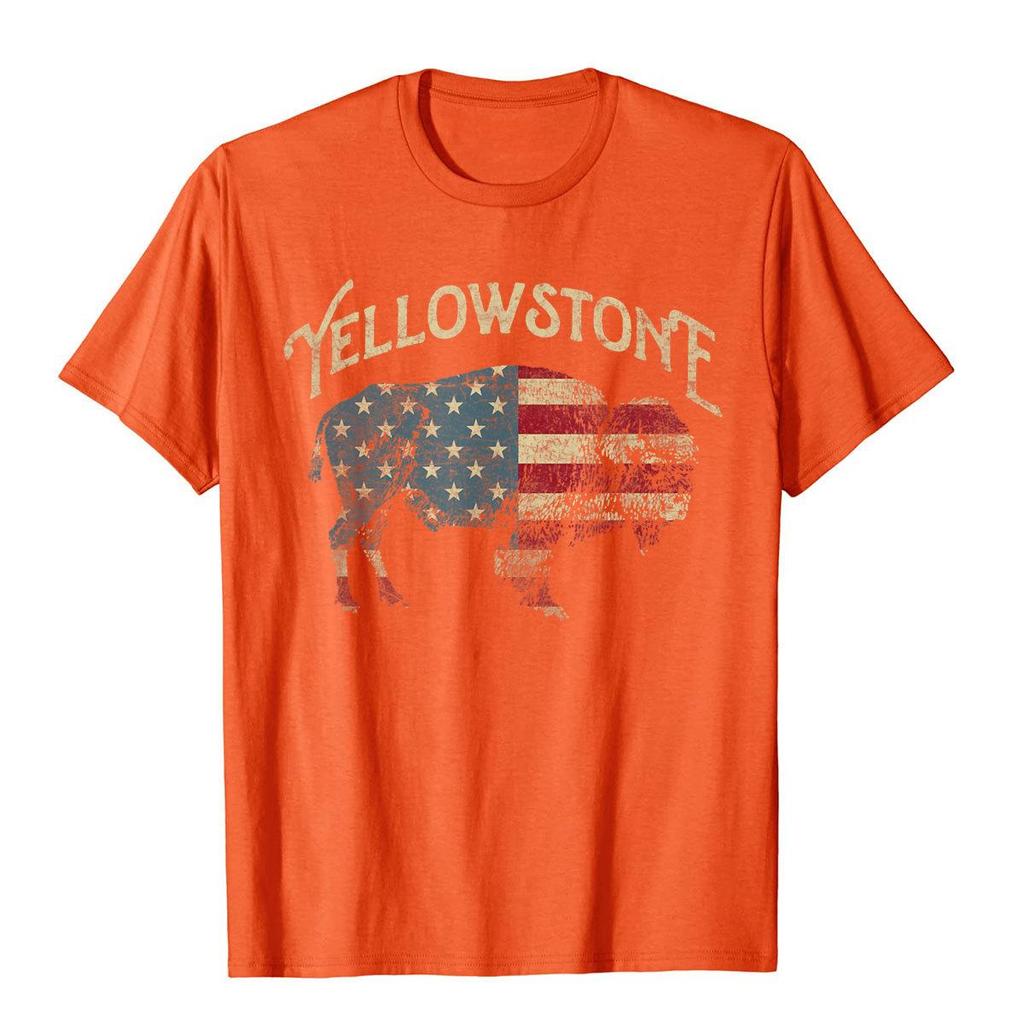 Summer Harajuku Custom Vintage Yellowstone National Park Retro Chinese Style Cotton Men Tops Shirt Fashionable  Vintage Popular