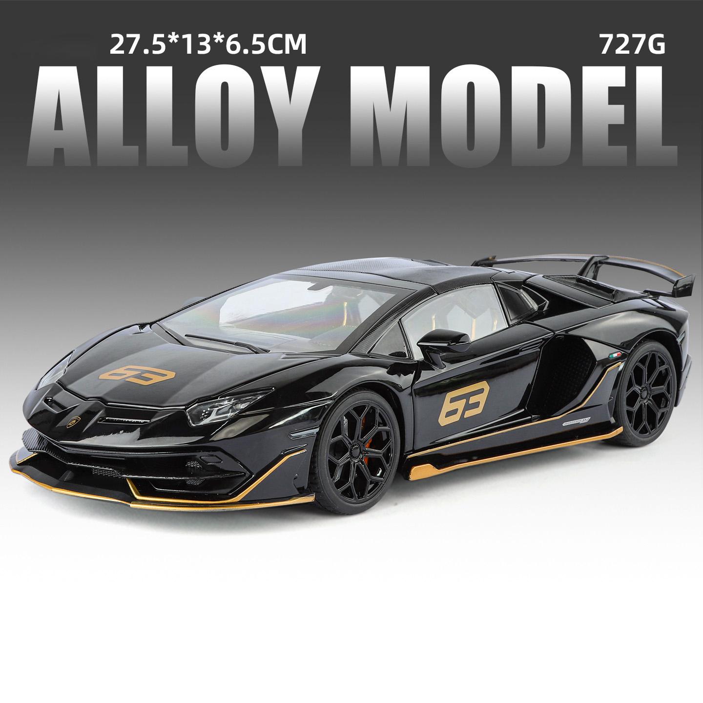 

1:18 Lamborghini Aventador SVJ 63 Super Sports Car Alloy Diecast Model Car Sound Light Children Toy Car Birthday Gifts For Boys чёрный