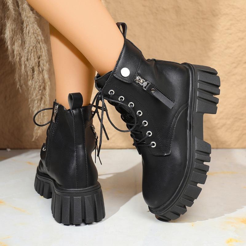 Winter New Black Short Boots, Children's Tide and Platform Martin Boots, Women's Short Handsome Locomotive Boots