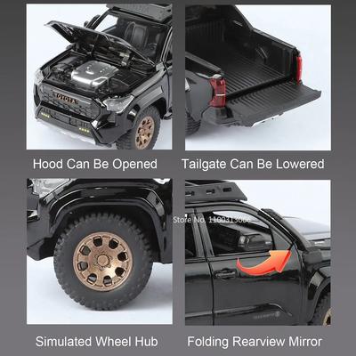 1:24 Tacoma Tundra Alloy Model Toy Diecast Cars Light Sound Miniature Vehicle Wheel Pull Back Off-road for Boys Educational Toys