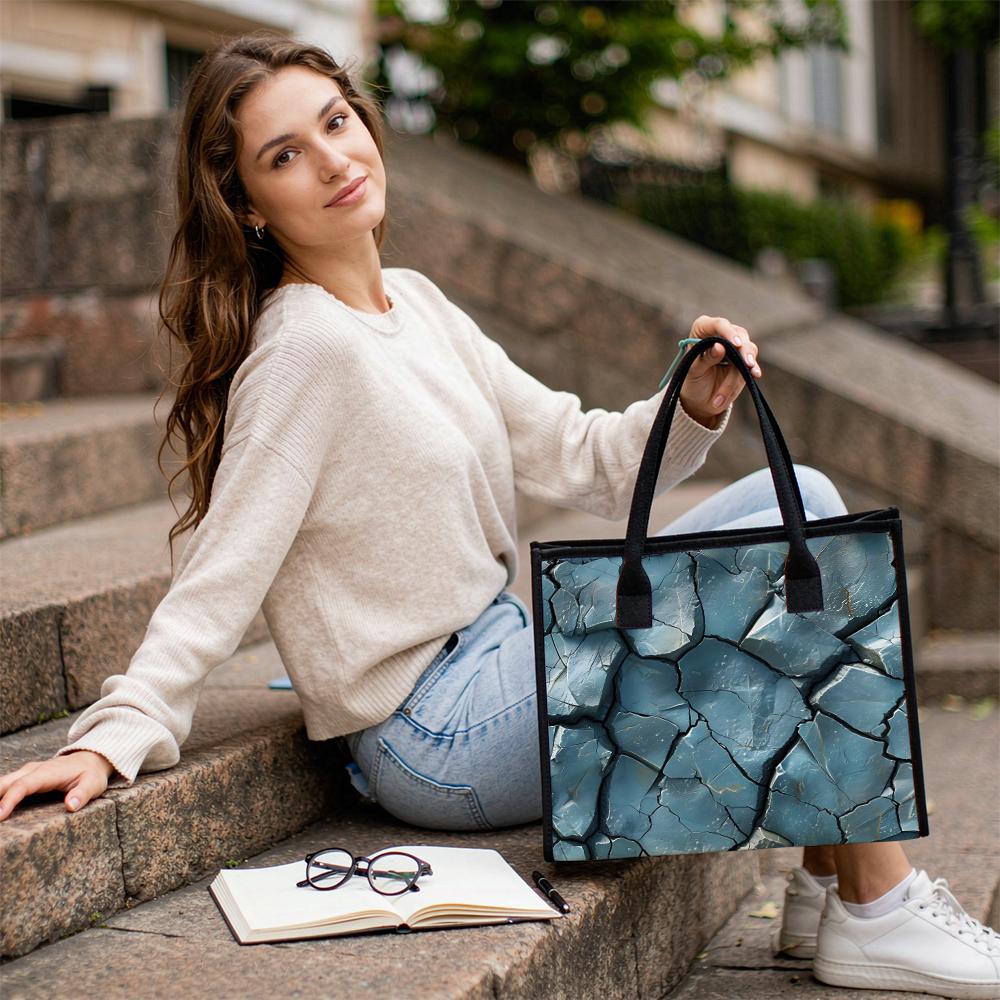 Blue Crack Pattern Casual Tote Bag Stylish Large Capacity Daily Commuter Shopping Portable Shoulder Handbag