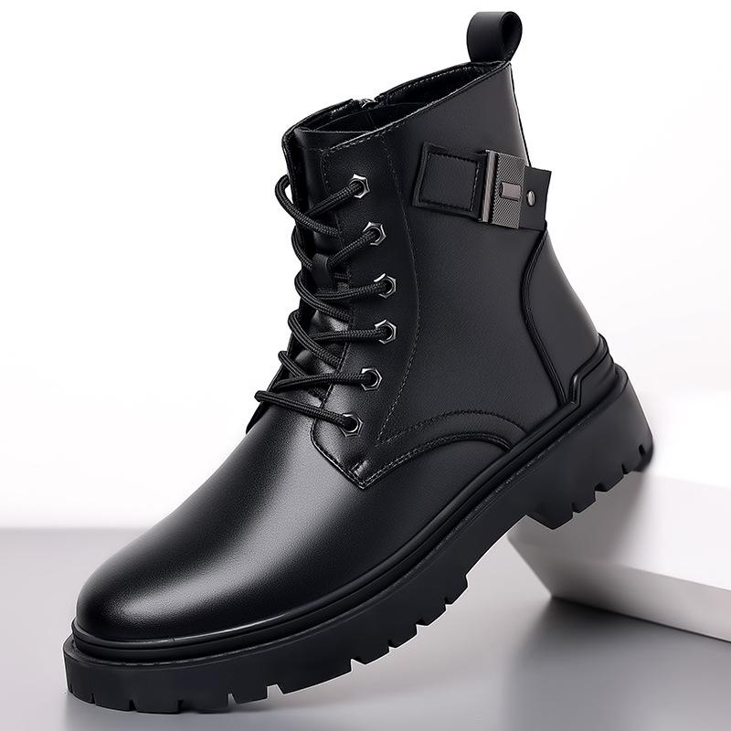 

Лакированные кожаные ботинки. Мужские новые осенние и зимние новые модные повседневные мужские туфли в британском стиле. Мужская обувь с высоким берцем из натуральной кожи. Тренд. 44 чёрный