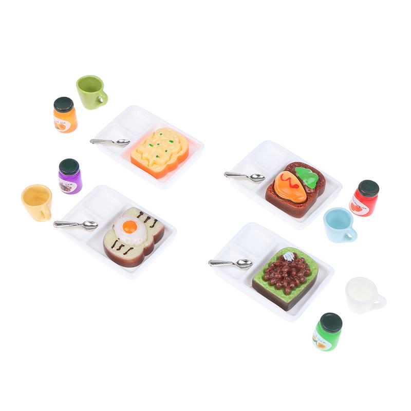 1/12 Dollhouse Miniature Toast And Jam Plate Set Decoration Accessories Toy