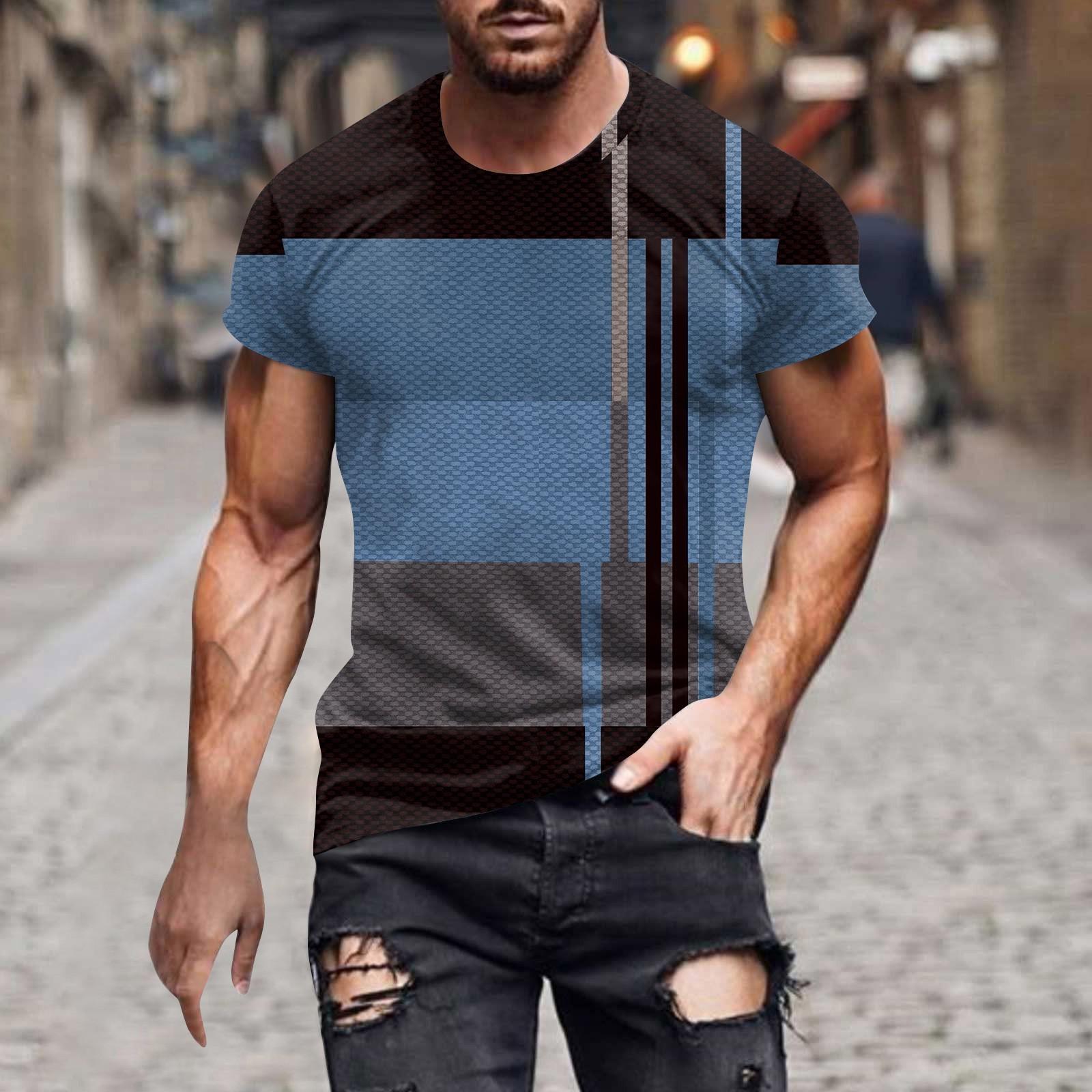 

Мужская летняя футболка с принтом, мужской свободный повседневный топ с коротким рукавом L синий