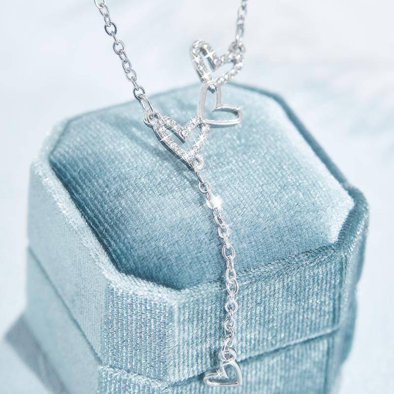 Light Luxury Exquisite Shiny Zircon Heart-shaped Pendant Necklace Women's Charming Zircon Fashion Personality Party Gift