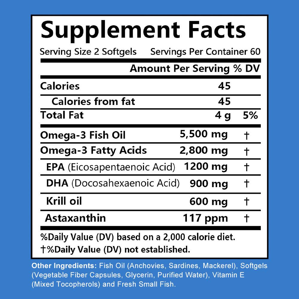 Soomiig Super Omega-3 Nahrungsergänzungsmittel, 5500 mg Fischöl, EPA & DHA, 120 Kapseln