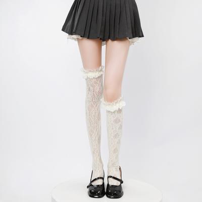 Summer Lolita Style Lace Over-the-knee Socks with Jacquard Hollow Mesh Design Lolita Girl's Lolita Short Socks