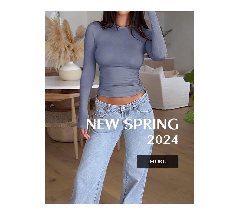 2024 Women's Y2K Slim-Fit Round Neck Solid Color Long Sleeve Top