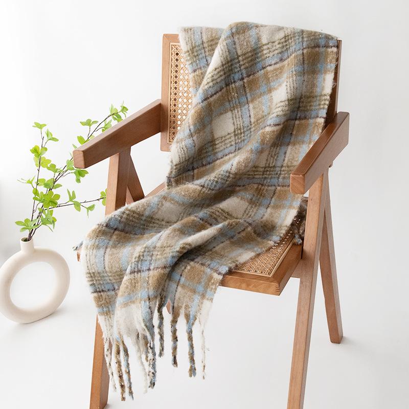 New Fluffy Large Brushed Imitation Cashmere Plaid Tassel Scarf High-end Women's Plaid Scarf Shawl