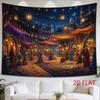 2D Flat, 1pc 2D Flat Tapestry Moonlit Exotic Bazaar Glowing with Lanterns, People Dancing Joyfully in Celebration, 2D Flat