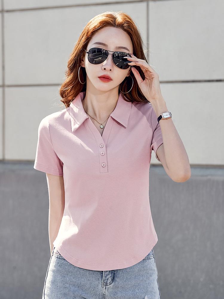 Women's Slim Fit Short-Sleeve Lapel Polo T-Shirt - High-End Summer Petite Top
