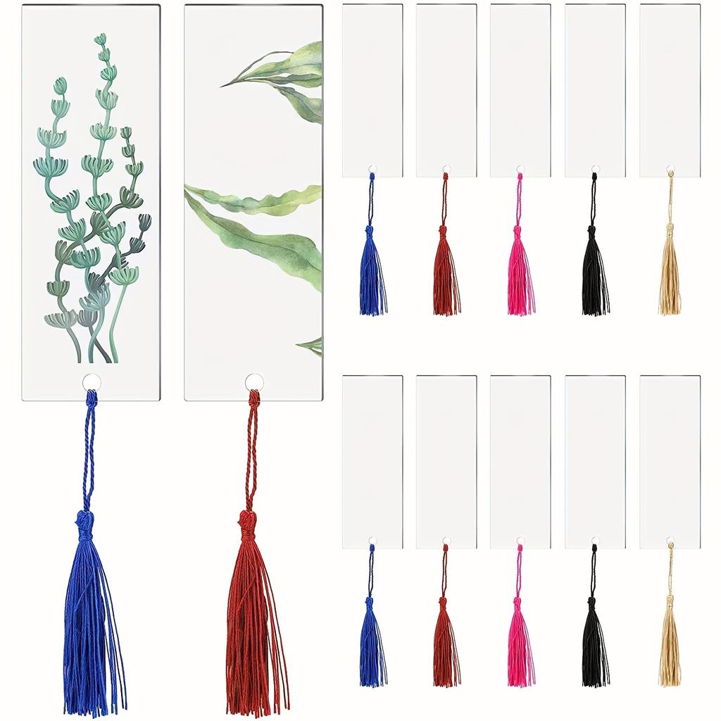 1 Set DIY Acryl Lesezeichen Rohlinge Bunte Quasten Lesezeichen zum Basteln und Beschriften Schmuckherstellungszubehör