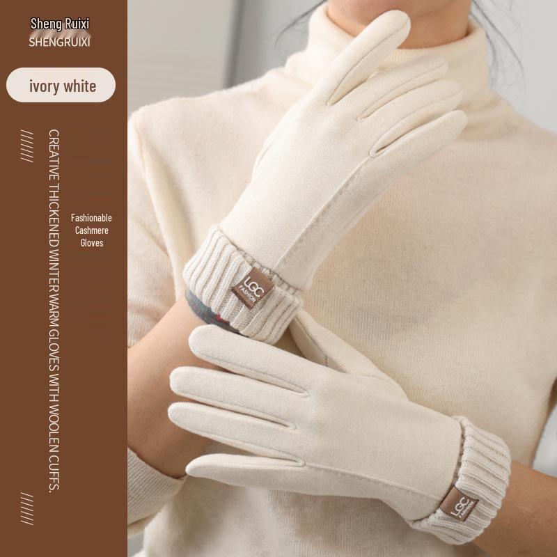 

Сенсорные кашемировые перчатки с рубчатыми манжетами для велоспорта: Теплый, Мягкий, Осенне-зимний стиль One Size