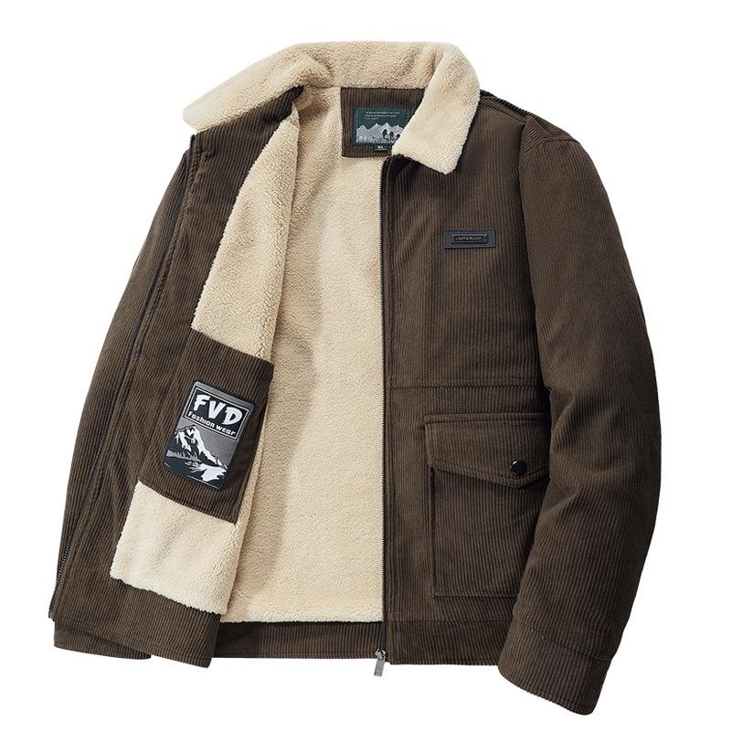 Men's Cross-Border Corduroy Lapel Jacket - Autumn/Winter Trendy Thickened Casual Coat