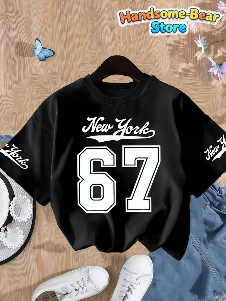 T-Shirt for Kids Girls' Number Digital Print Pattern Sports Style Round Neck Short Sleeve Football Jersey T-Shirt Girls Clothes